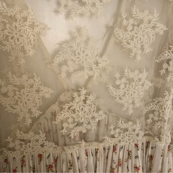 Denim Supply Ralph Lauren Bohemian Printed Tea Dress Lace Flare Sleeves Prairie - Picture 14 of 14